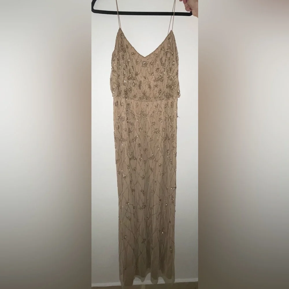 Adrianna Papel Sequined Gown with spaghetti straps Embellished Flowers - Picture 2 of 3